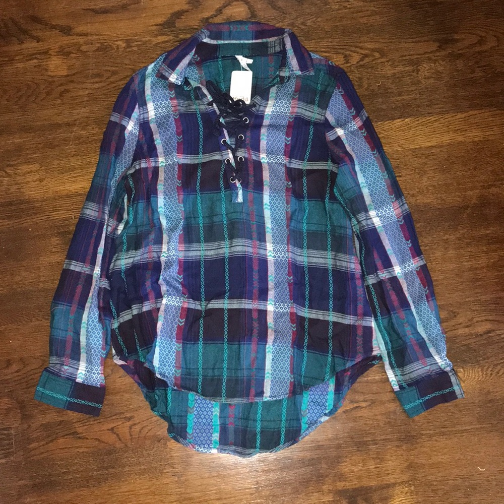 MUDD lace up plaid flannel shirt